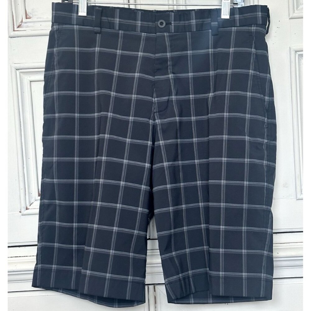 Nike Golf Shorts Mens Medium (32) Black Window Pane Flat Front Pockets Belt Loop